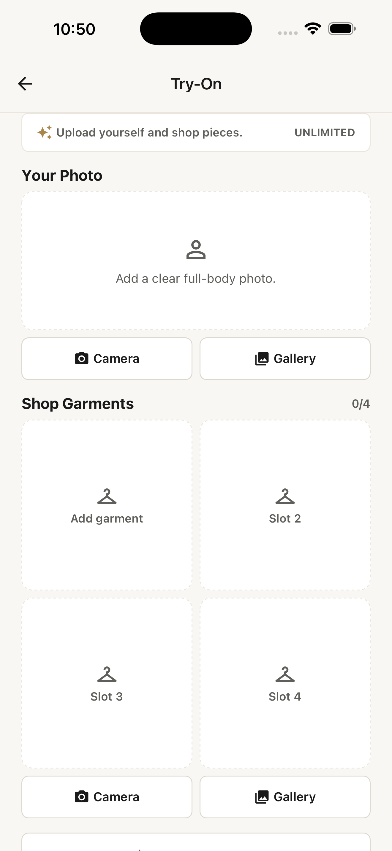 Virtual try-on screen